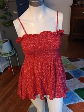 Justify Red Smocked Spaghetti Strap Camisole/mini Dress